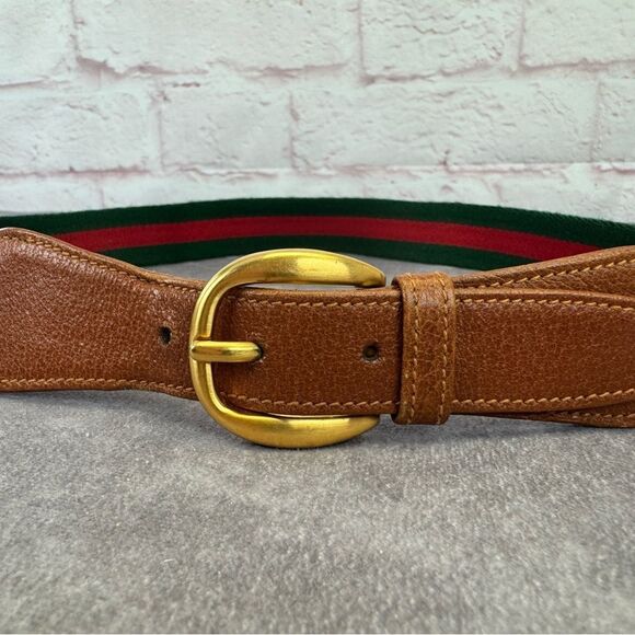 Gucci Vintage Sherry Line Brown Leather Belt Gold Buckle 80/32” main image 5